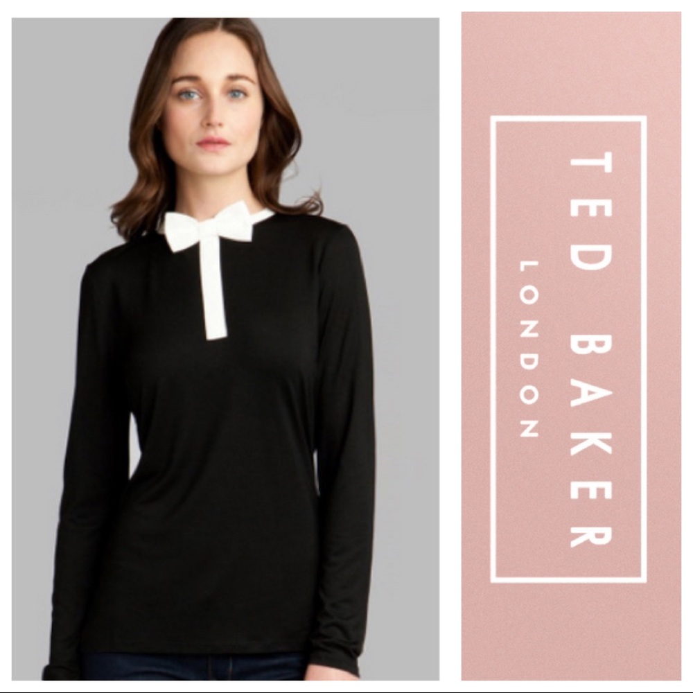 Black & Ivory “Bisma” Lyocell Knit Bow Top